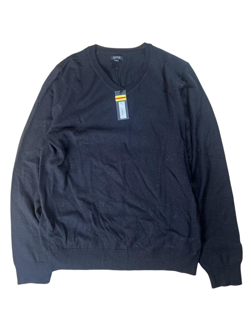 APT 9 Sweater Mens M Black V-Neck Pullover Lightweight Wool Knit Tight-Knit